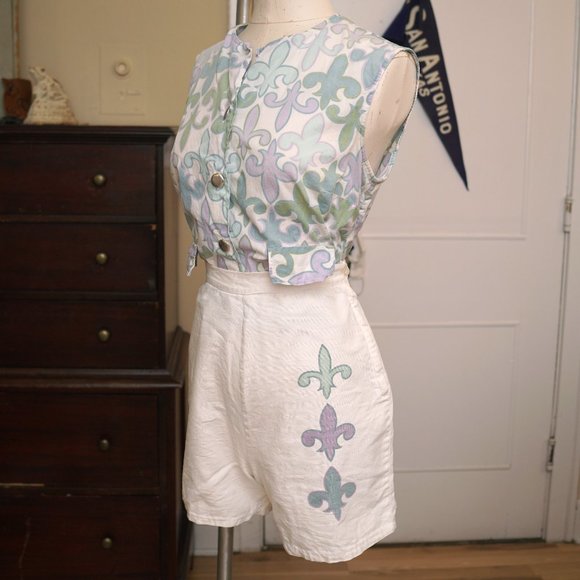 50s / 1950s 60s / 1960s Fleur de Lis Mint Lavender Coordinating Set - Picture 6 of 8